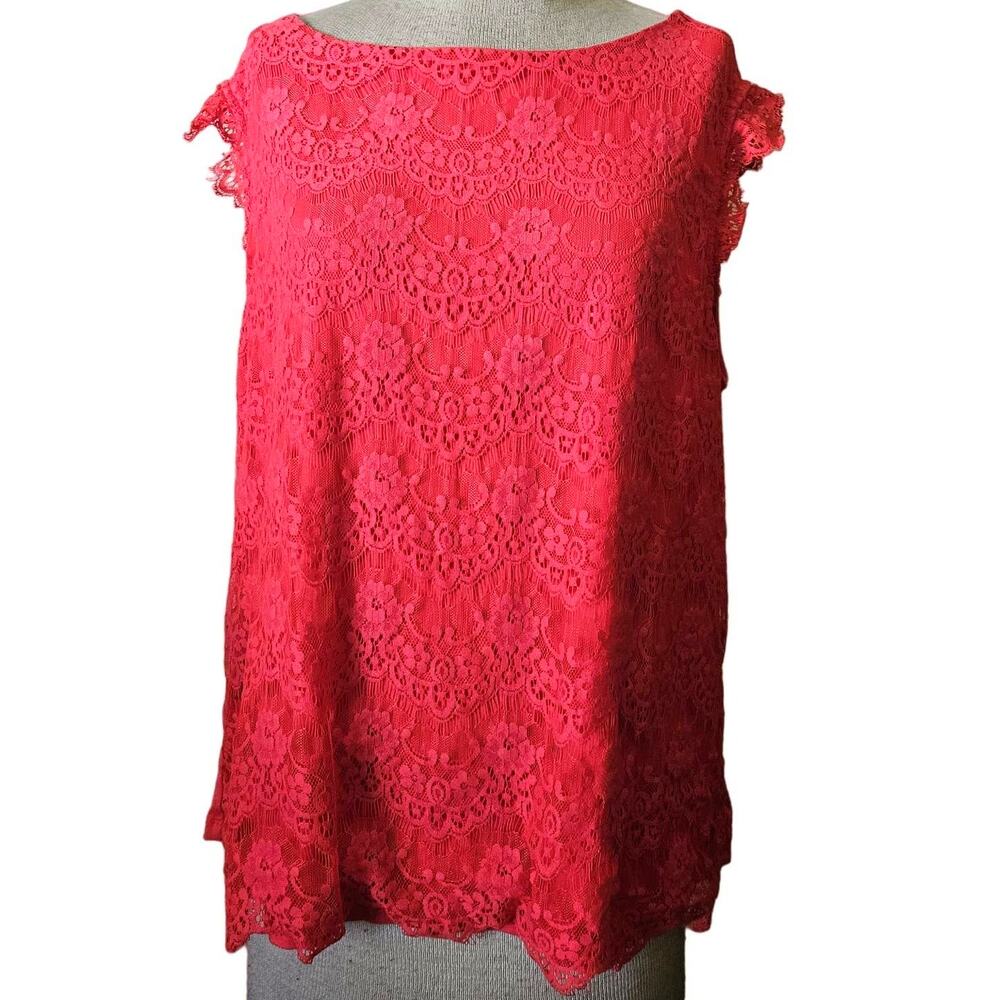 Coral Floral Lace Blouse Size XL